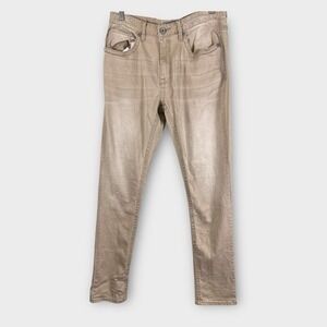 BKE‎ Casuals Jake Skinny Mens Beige Denim Pants Size 32XL Slim Stretch Acid Wash